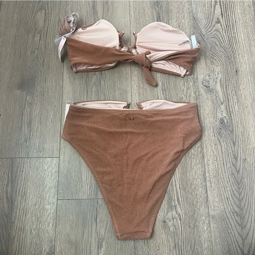 NWT Victoria Secret High Waist Cheeky Shimmer‎ Brown Bikini Two Piece Sz L